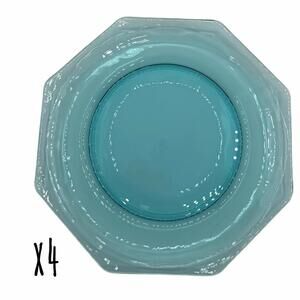 Set of 4 Hazel Atlas Azure Blue Capri Octagonal 9.5” Dinner Plates